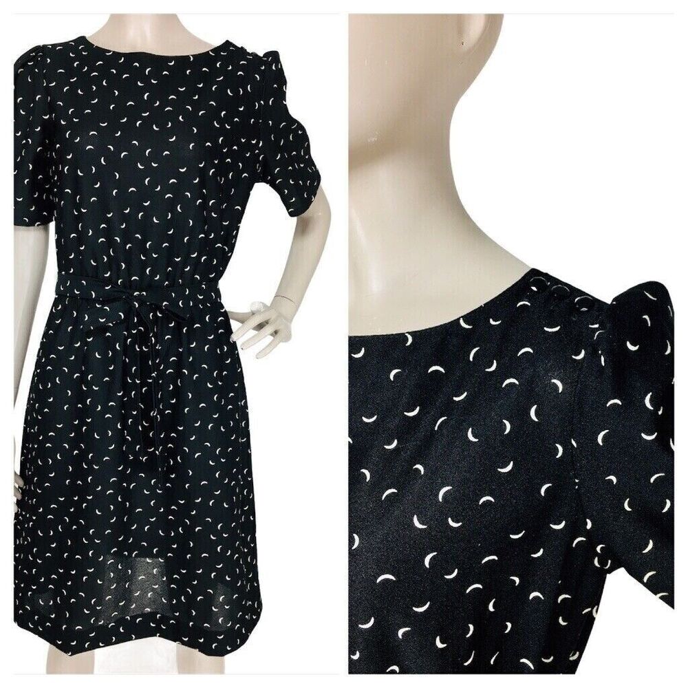 VTG 60s 70s Celestial Crescent Moon Witchycore Gothic Puff Sleeve Sheath Dress